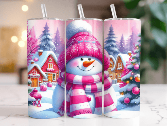 Pink Snowman Christmas Tumbler Wrap PNG Review