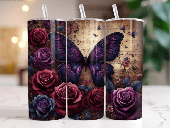 Purple Vintage Butterfly Tumbler Wrap
